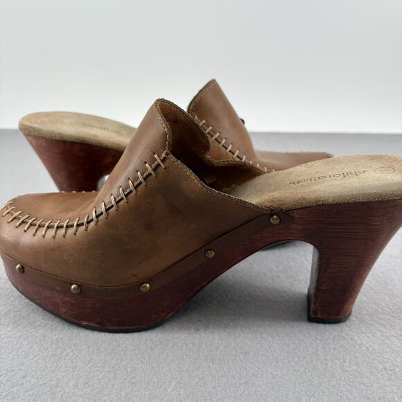 Vintage Y2K 90s Chunky Xhilaration Platform Brown Leather Mule Clogs Heel Sz 10 - Picture 13 of 16